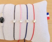 Bracelet cordon fin 16 couleurs au choix avec strass Swarovski doré 4 mm et perles plaqué or, bijou fait main ajustable femme