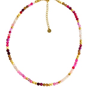 Choker necklace made of natural gemstones Agate Quartz and golden beads