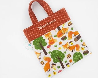 Kindergartentasche personalisiert, Kinder Tragetasche mit Namen, Freundebuchtasche, Tasche Mädchen, Kitabeutel, Kindertasche Füchse