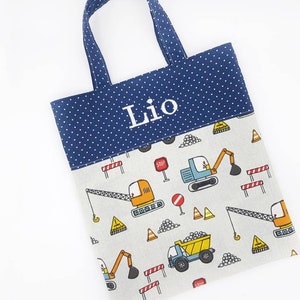 Kindergartentasche personalisiert, Tragetasche mit Namen, Freundebuchtasche, Bagger Baustelle Tasche Junge, Einkaufstasche, Kindertasche