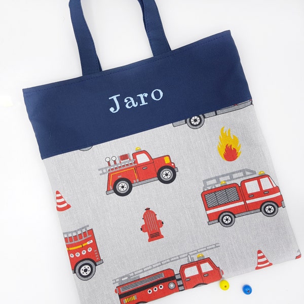 Kindergarten Tasche personalisiert, Kinder Tragetasche mit Namen, Freundebuchtasche,  Feuerwehr, Einkaufstasche, Kitabeutel, Kindertasche