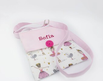 Kinder Umhängetasche mit Namen personalisiert, Crossbody Kinder Tasche, Mädchen Ostergeschenk Geburtstagsgeschenk, Schultertasche Ballerina