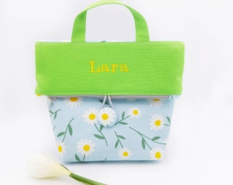 Kinder Umhängetasche Handtasche mit Namen personalisiert, Mädchen Kleinetasche mit Namen, Geburtstagsgeschenk Mädchen, Tasche Mädchen Blumen