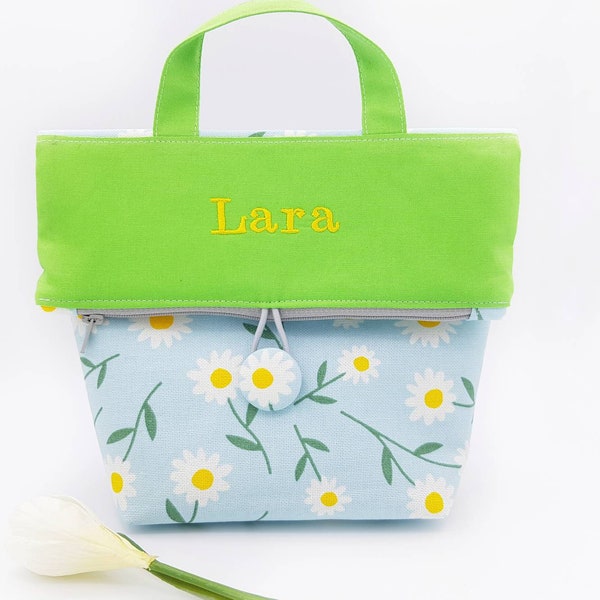 Kinder Umhängetasche Handtasche mit Namen personalisiert, Mädchen Kleinetasche mit Namen, Geburtstagsgeschenk Mädchen, Tasche Mädchen Blumen