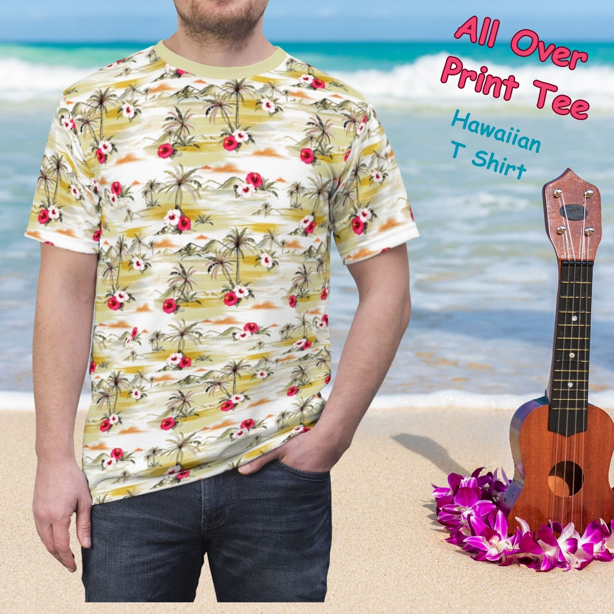 Hawaiian Shirt With Palms and Hibiscus Flowers All Over Print - Etsy