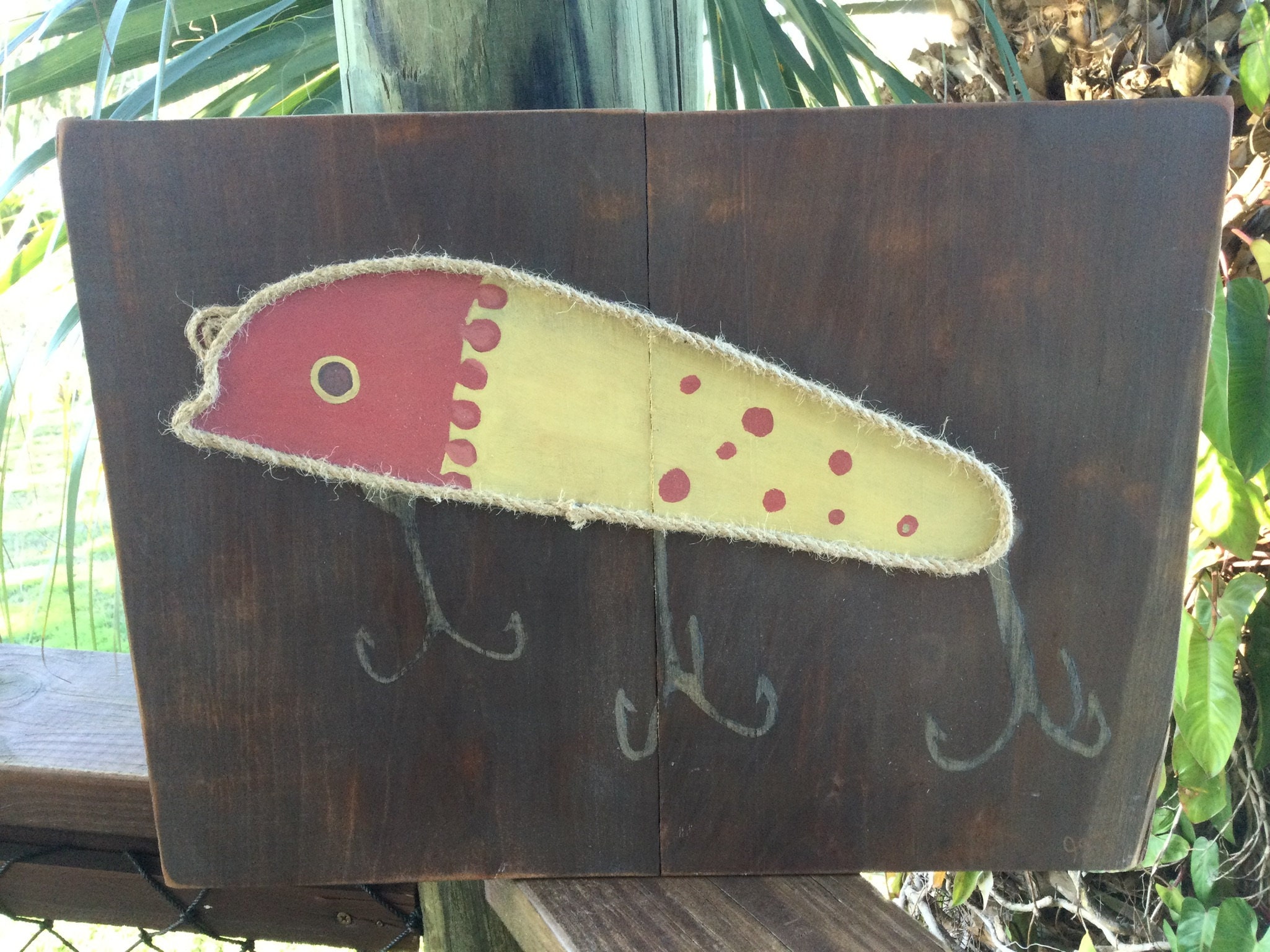 Fishing lure Wood Art. Old fish lure art. Beach wall decor. | Etsy