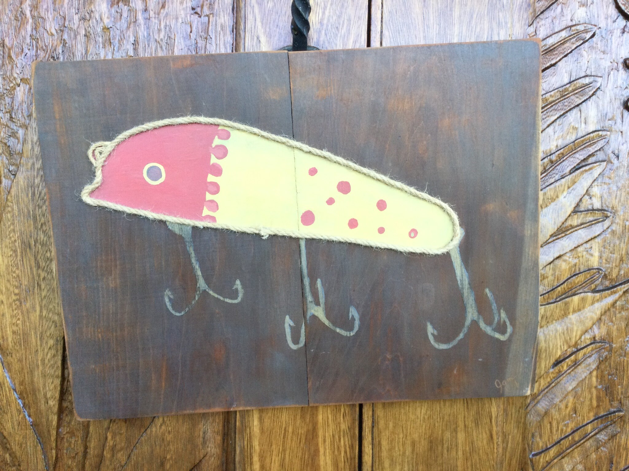 Fishing lure Wood Art. Old fish lure art. Beach wall decor. Etsy