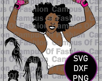 Afro | Noir femme Fitness | Sensibilisation au cancer SVG | DXF | PNG | Vector Art Commercial et usage personnel | Cricut | Silhouette | ScanNCut (1037)