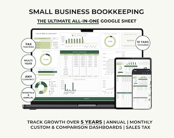 Small Business Bookkeeping Google Sheet, Tax Planning, Business Expense Tracker, Tax and Profit Planning, Accounting Google Sheets Template