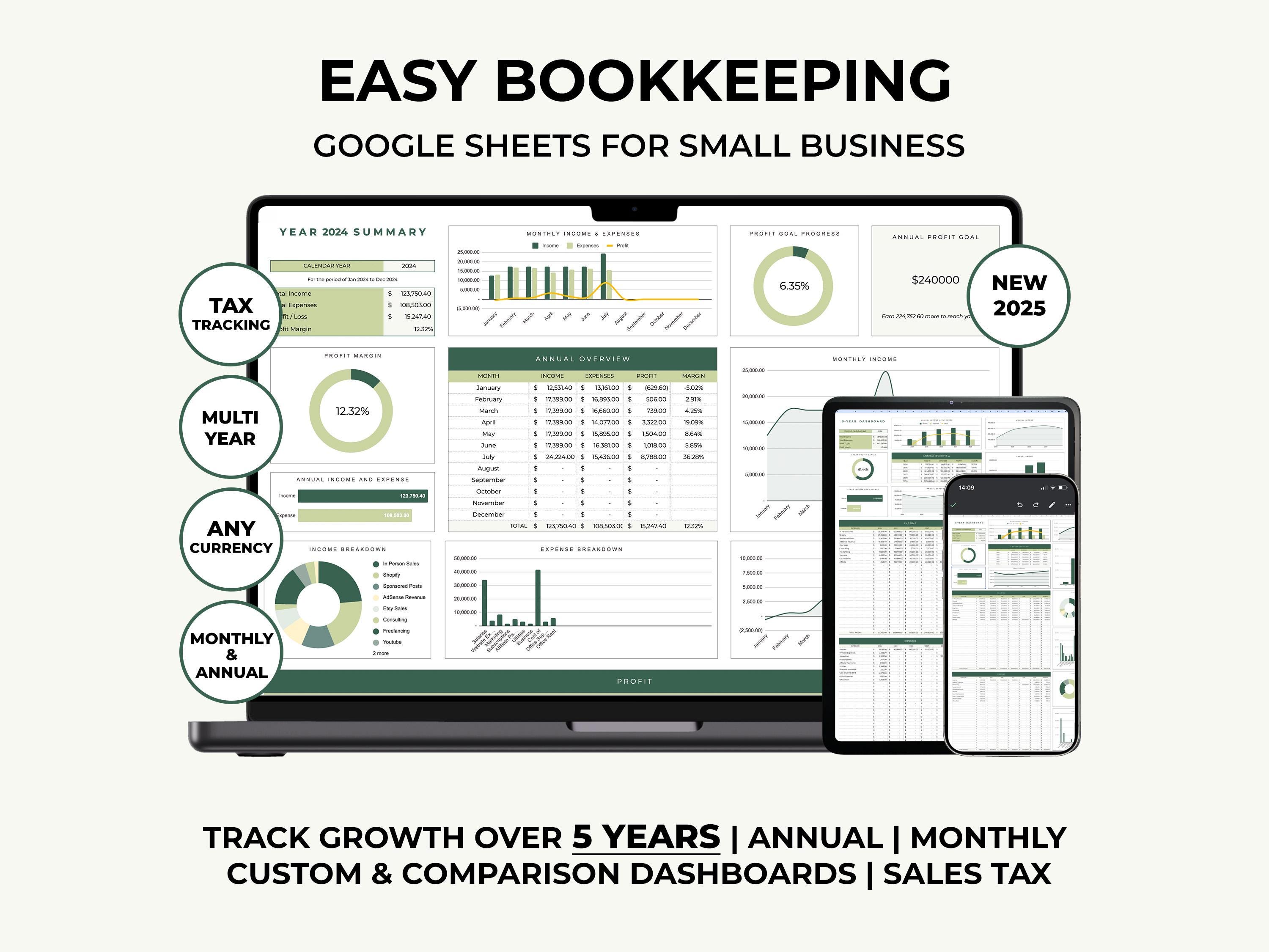 Easy Bookkeeping Google Sheets, Accounting Spreadsheet for Google Sheets, Aesthetic bookkeeping, Business Financial Sheets, Tax Planning