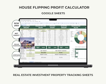 House Flipping Calculator, Google Sheets Investment Property, Fix and Flip, Real Estate Property Flipping, Renovation Budget and Cost
