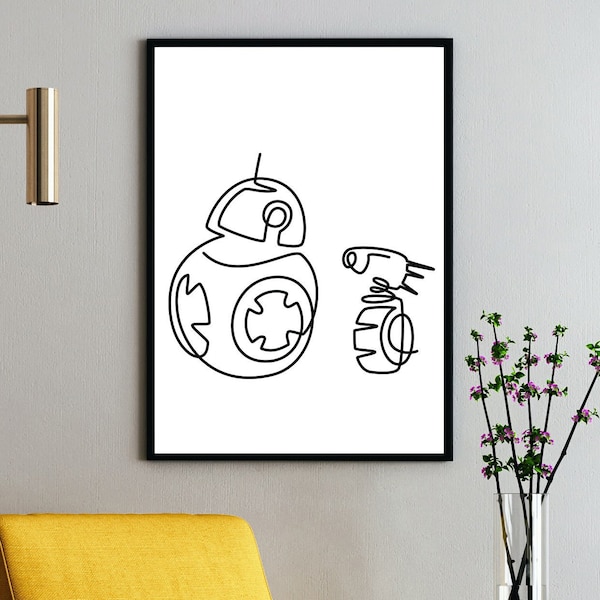 Star Wars Print: BB8 & D-O – Star Wars Line Art – Instant Download Illustration – Sci-Fi Printable Poster