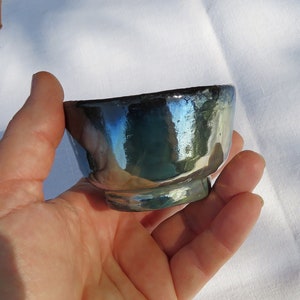 Wabi sabi pottery yunomi, artistic black Raku tea bowl, handmade rustic ceramic cup, OOAK primitive small bowl, unique gift for him her man