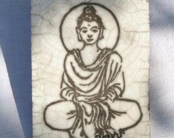 Azulejo de cerámica de Buda, decoración de altar budista, arte espiritual tántrico, herramienta de meditación de cerámica Raku sin adornos, tienda de Italia, regalo único para él/ella