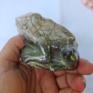 Toad clay figurine, Raku frog, toad ceramic statuette, unique gift frog lover, Italy pottery animal Art shop, handmade rustic toad decor