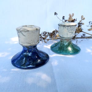 Raku pottery candlestick, turquoise & blue candle holders, OOAK wabi sabi home accent, handmade Italyn Art ceramics, unique gift for him her
