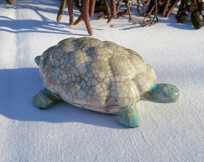 Raku ceramic turtle, Italy pottery tortoise statuette, Italy handmade ceramic figurine, animal Art shop, rustic decor, unique turtle gift
