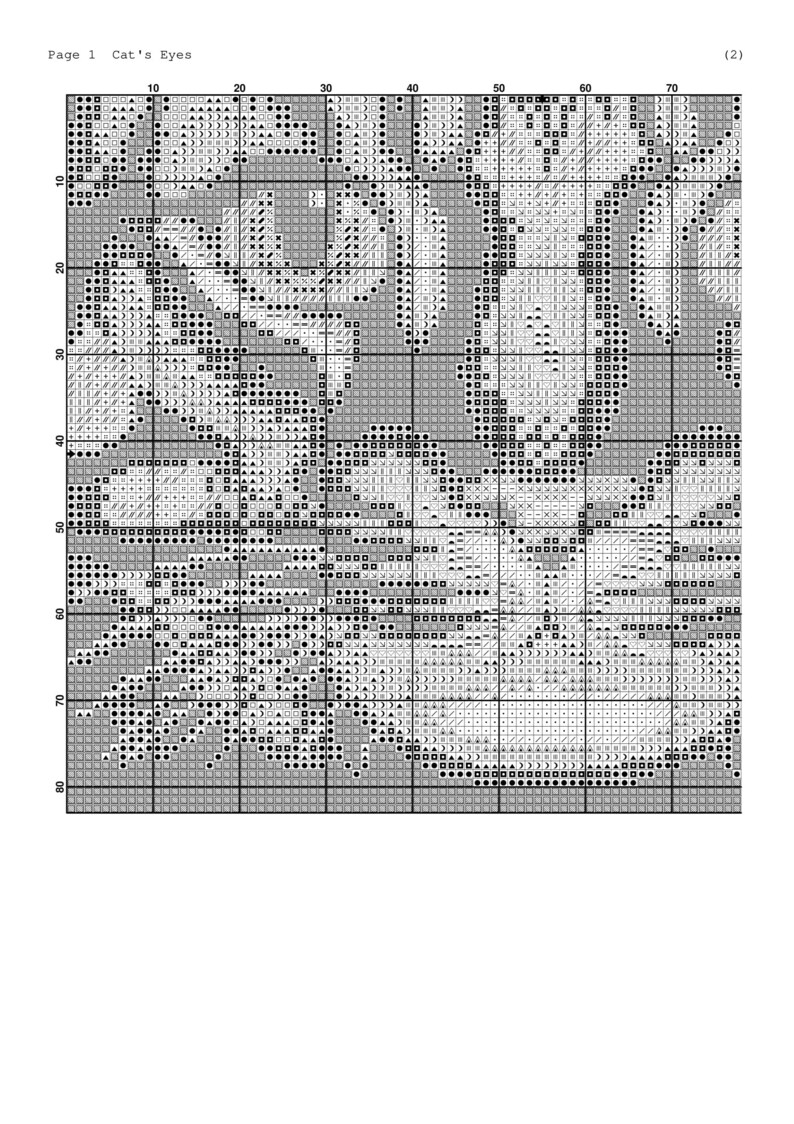 Instant Download PDF Black White Pattern Best Gift Digital Hand Embroidery Pattern #05010 Color Pattern Cat/'s Eyes