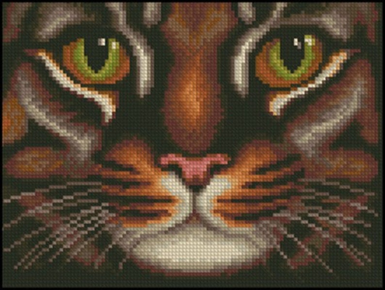 Instant Download PDF Black White Pattern Best Gift Digital Hand Embroidery Pattern #05010 Color Pattern Cat/'s Eyes