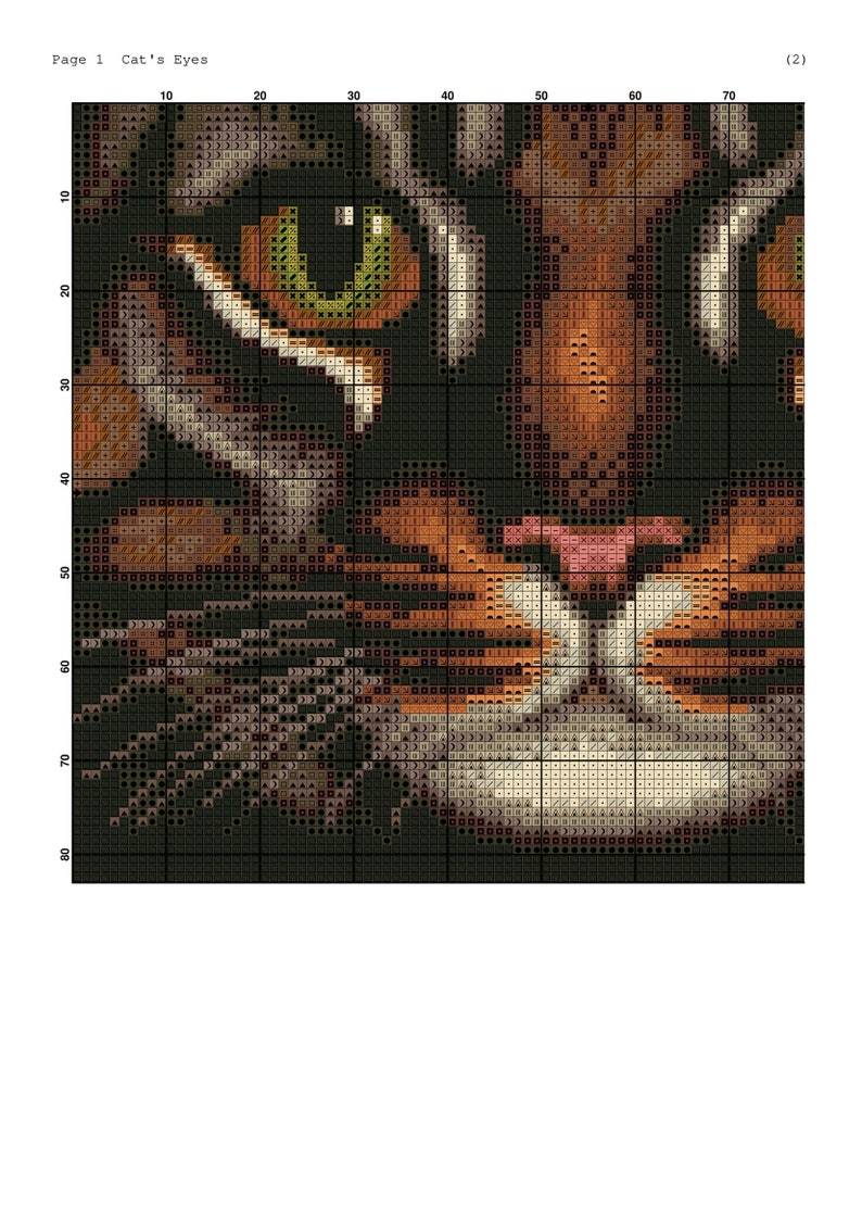 Instant Download PDF Black White Pattern Best Gift Digital Hand Embroidery Pattern #05010 Color Pattern Cat/'s Eyes