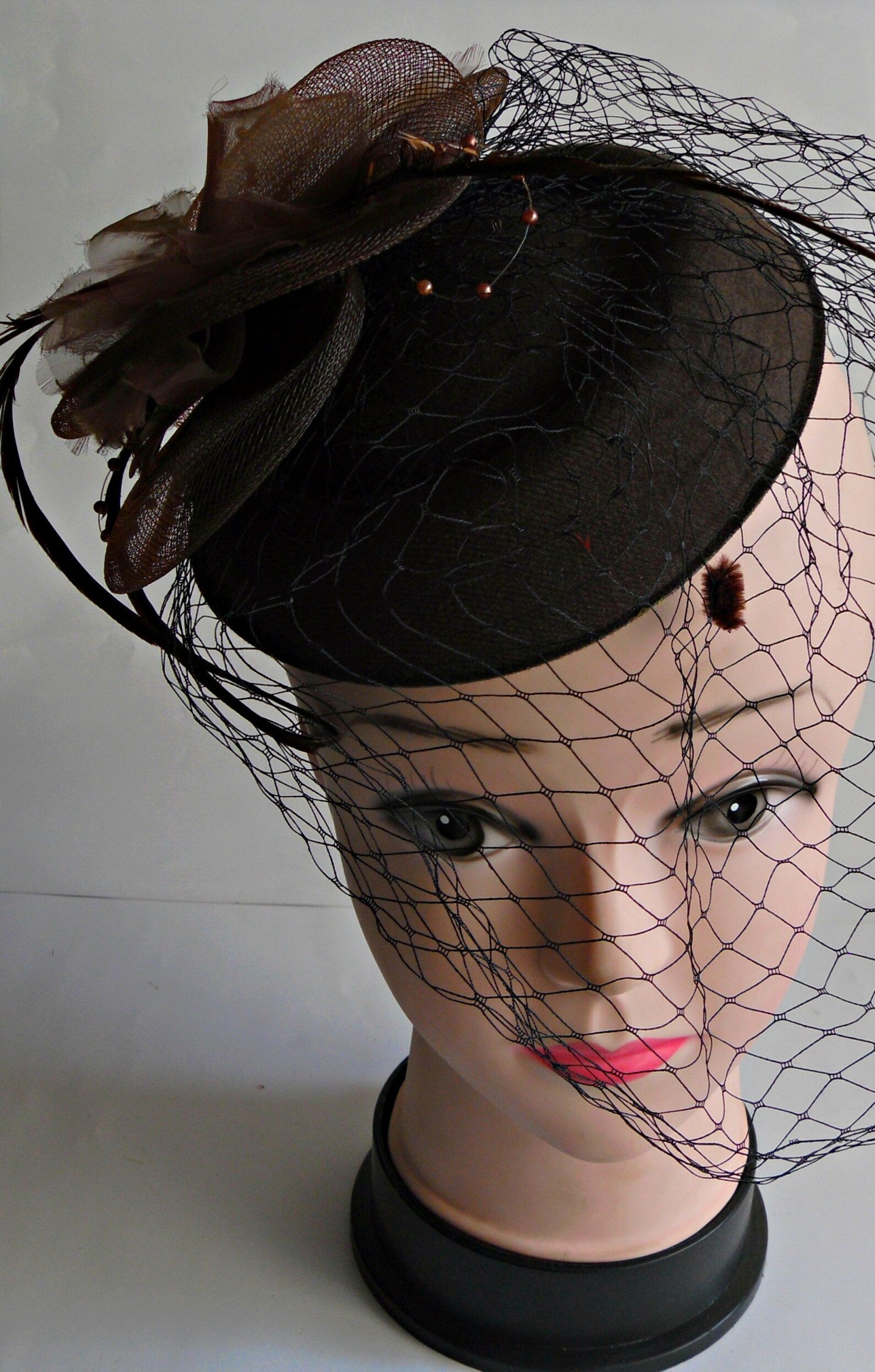 Brown fascinator fascinator with veil wedding hat Etsy