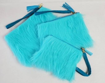 Bag with Handle Purse Large Aqua Faux Fur Wristlet Medium Small Clutch