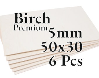 6 Pcs x 5mm - PREMIUM Birch Baltic Plywood - Wood Panel - Laser / CNC / Painting - 50x30 - Onlywood