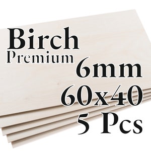 5 Pcs x 6mm - PREMIUM Birch Baltic Plywood - Wood Panel - Laser / CNC / Painting - 60x40 - Onlywood