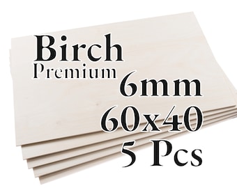 5 Pcs x 6mm - PREMIUM Birch Baltic Plywood - Wood Panel - Laser / CNC / Painting - 60x40 - Onlywood