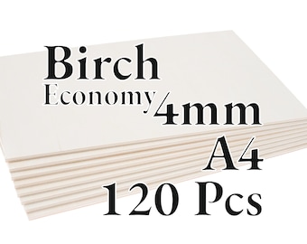 120 Stück x 4mm - ECONOMY Birke Baltic Sperrholz - Holzplatte - Laser / CNC / Malerei - A4 - Onlywood