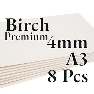 8 Pcs x 4mm - PREMIUM Birch Baltic Plywood - Wood Panel - Laser / CNC / Painting - A3 - Onlywood