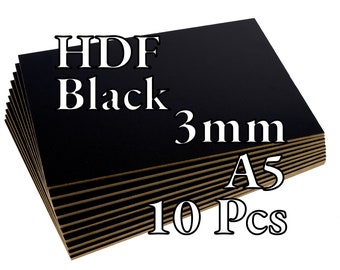 10 Pcs x 3mm - Noir HDF - Panneaux de fibres - Laser / CNC / Peinture - A5 - Onlywood