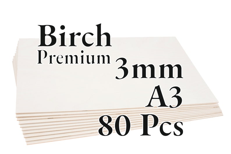 40 Pcs x 3mm PREMIUM Birch Baltic Plywood Wood Panel Laser / CNC / Painting 60x40cm Onlywood 80 Pcs - A3