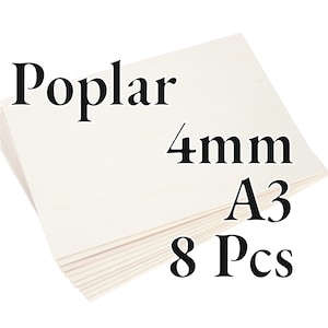 8 Pcs x 4mm - PREMIUM Poplar Plywood - Wood Panel - Laser / CNC / Painting - A3 - Onlywood