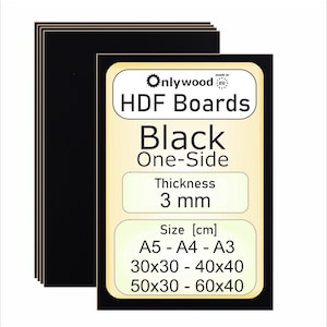 HDF MDF Plates - 3mm – One-sided Black - Fibreboard - Laser/CNC/Painting - Onlywood