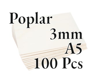 100 pièces x 3 mm - Contreplaqué de peuplier PREMIUM - Panneau de bois - Laser / CNC / Peinture - A5 - Onlywood