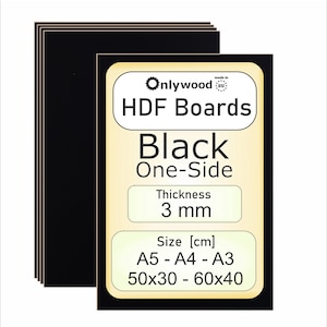 HDF-mdf-platen – 3 mm – enkelzijdig zwart – hardboard – laser/CNC/schildering – Onlywood