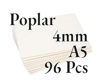 96 pièces x 3 mm - Contreplaqué de peuplier PREMIUM - Panneau de bois - Laser / CNC / Peinture - A5 - Onlywood