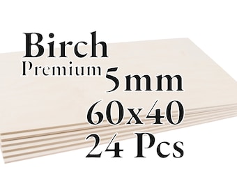 24 Pcs x 5mm - PREMIUM Birch Baltic Plywood - Wood Panel - Laser / CNC / Painting - 60x40 - Onlywood