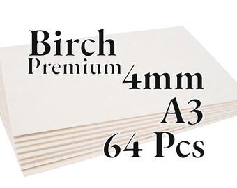 64 Pcs x 4mm - PREMIUM Birch Baltic Plywood - Wood Panel - Laser / CNC / Painting - A3 - Onlywood