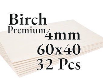 32 Pcs x 4mm - PREMIUM Birch Baltic Plywood - Wood Panel - Laser / CNC / Painting - 60x40 - Onlywood