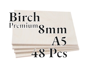 48 Pcs x 8mm - PREMIUM Birch Baltic Plywood - Wood Panel - Laser / CNC / Painting - A5 - Onlywood