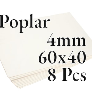 8 Pcs x 4mm - PREMIUM Poplar Plywood - Wood Panel - Laser / CNC / Painting - 60 cm x 40 cm - Onlywood
