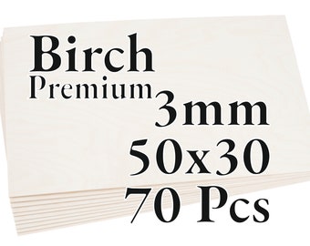 70 pièces x 3 mm - Contreplaqué de bouleau balte PREMIUM - Panneau de bois - Laser / CNC / Peinture - 50 x 30 cm - Onlywood