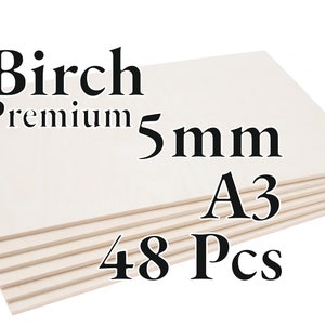 48 Pcs x 5mm - PREMIUM Birch Baltic Plywood - Wood Panel - Laser / CNC / Painting - A3 - Onlywood