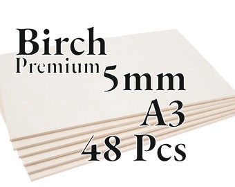 48 x 5 mm - Contreplaqué de bouleau balte PREMIUM - Panneau de bois - Laser / CNC / Peinture - A3 - Onlywood