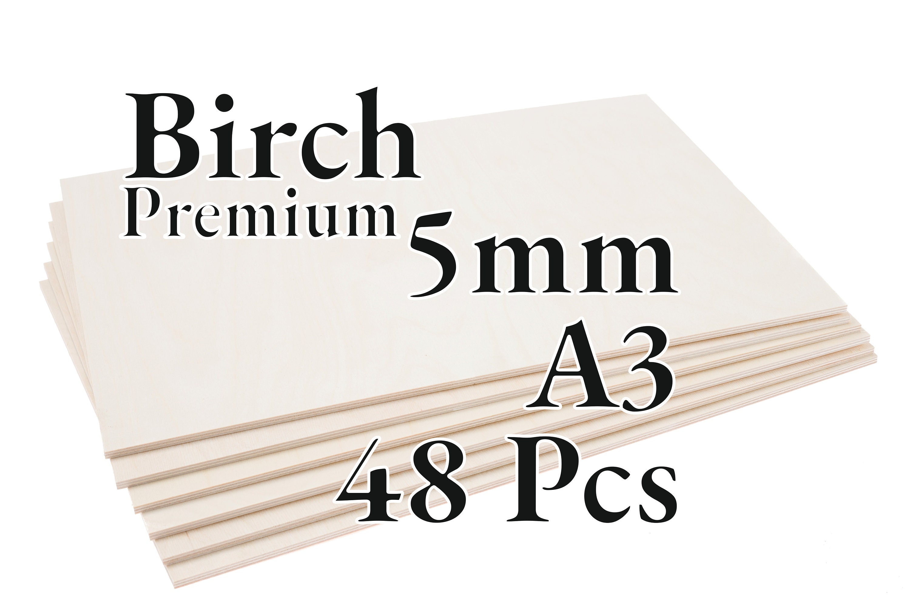 48 Pcs x 5mm - PREMIUM Birch Baltic Plywood - Wood Panel - Laser / CNC / Painting - A3 - Onlywood