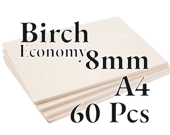 60 Pcs x 8mm - ECONOMY Birch Baltic Plywood - Wood Panel - Laser / CNC / Painting - A4 - Onlywood