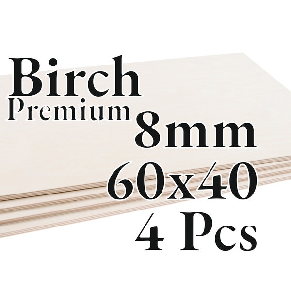4 Pcs x 8mm - PREMIUM Birch Baltic Plywood - Wood Panel - Laser / CNC / Painting - 60x40 - Onlywood