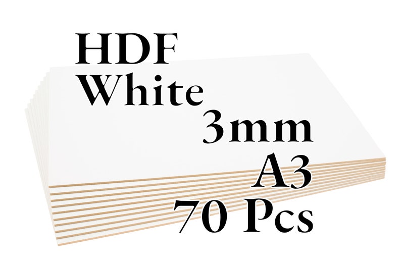 70 Pcs x 3mm HDF blanc Panneaux de fibres Laser / CNC / Peinture A3 Onlywood 70 Pcs - A3